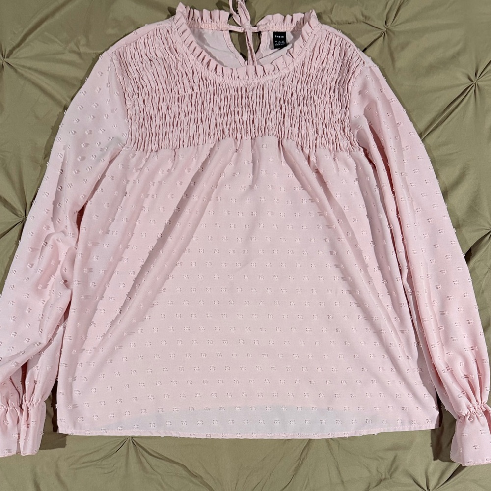 SHEIN Light Pink Smocked Blouse